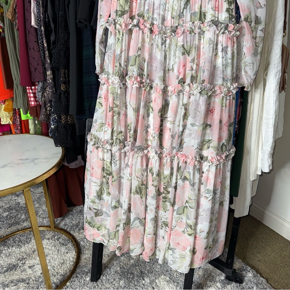 Needle & Thread Rose Powder Chiffon Tiered Romantic Whimsical Gown in Moonshine - Picture 9 of 15